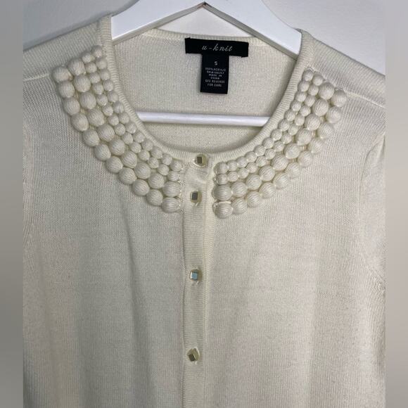 U - knit ivory sweater with collar knitted detailing size Small - Picture 3 of 7